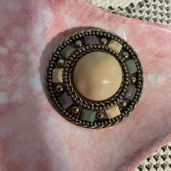 Vintage Retro Brooch Pin Beiges Blues - Picture 8 of 11
